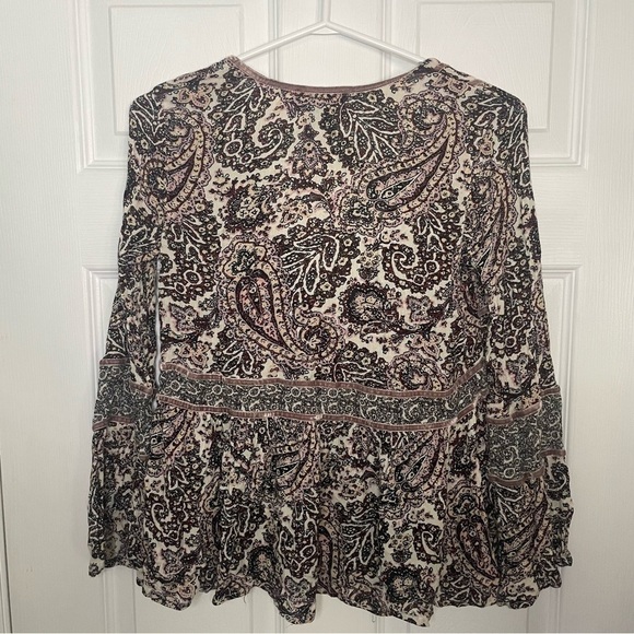 American Eagle Paisley Bohemian V Neck 3/4 Length Sleeve Top Extra Small - Picture 6 of 6